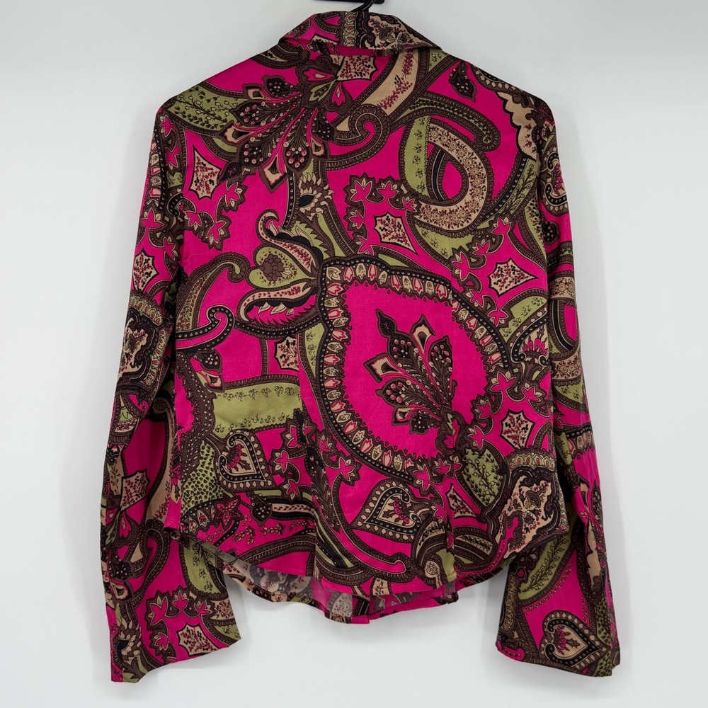 Vintage Tessuto Silk Paisley Blouse Pink Green Size 6 Made in USA